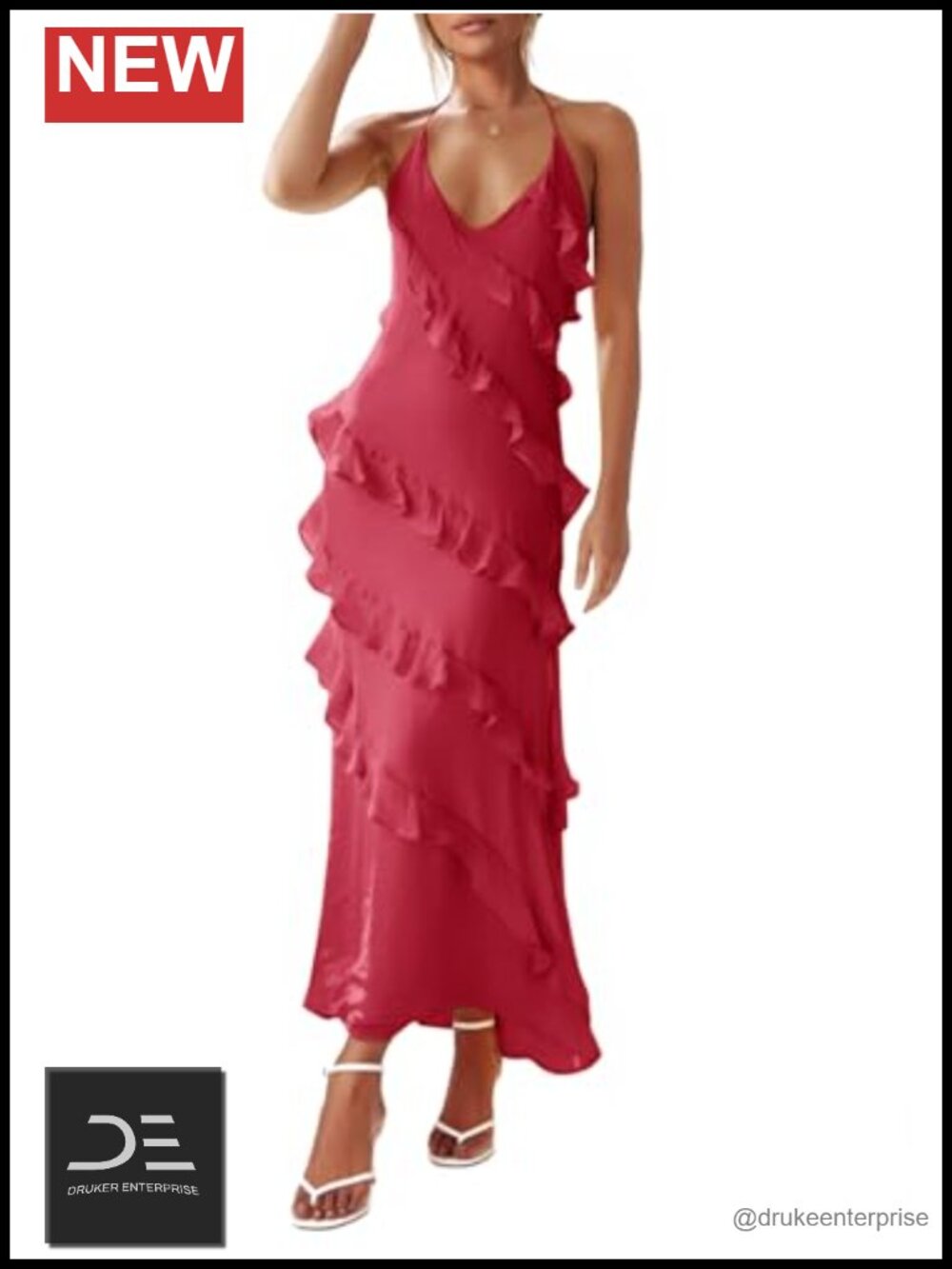 Wenrine Chiffon Halter Maxi Dress Sleeveless Backless Party Dress